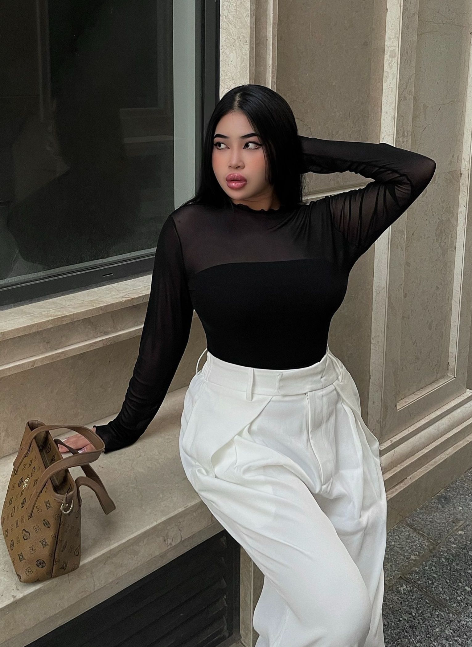 Áo kiểu nữ bigsize áo lưới dài tay thun lưới co dãn mềm mại có kèm áo ống thời trang bigsize màu đen (đủ size to 55-90kg