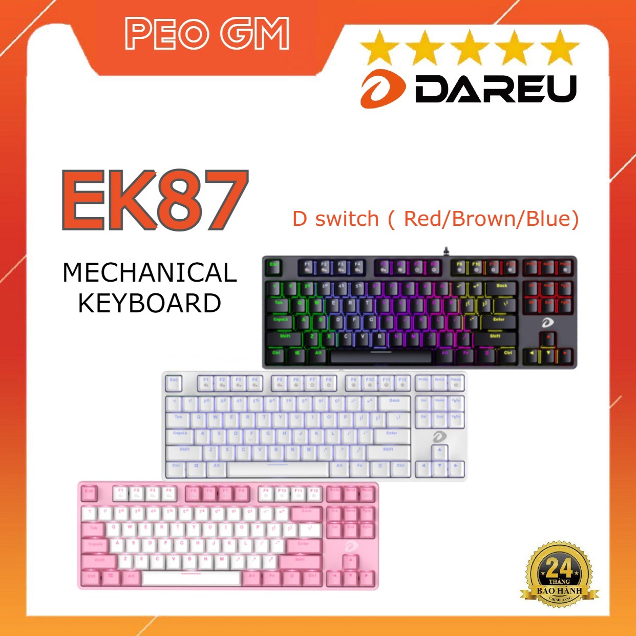 Bàn phím cơ gaming dareu ek87 white
