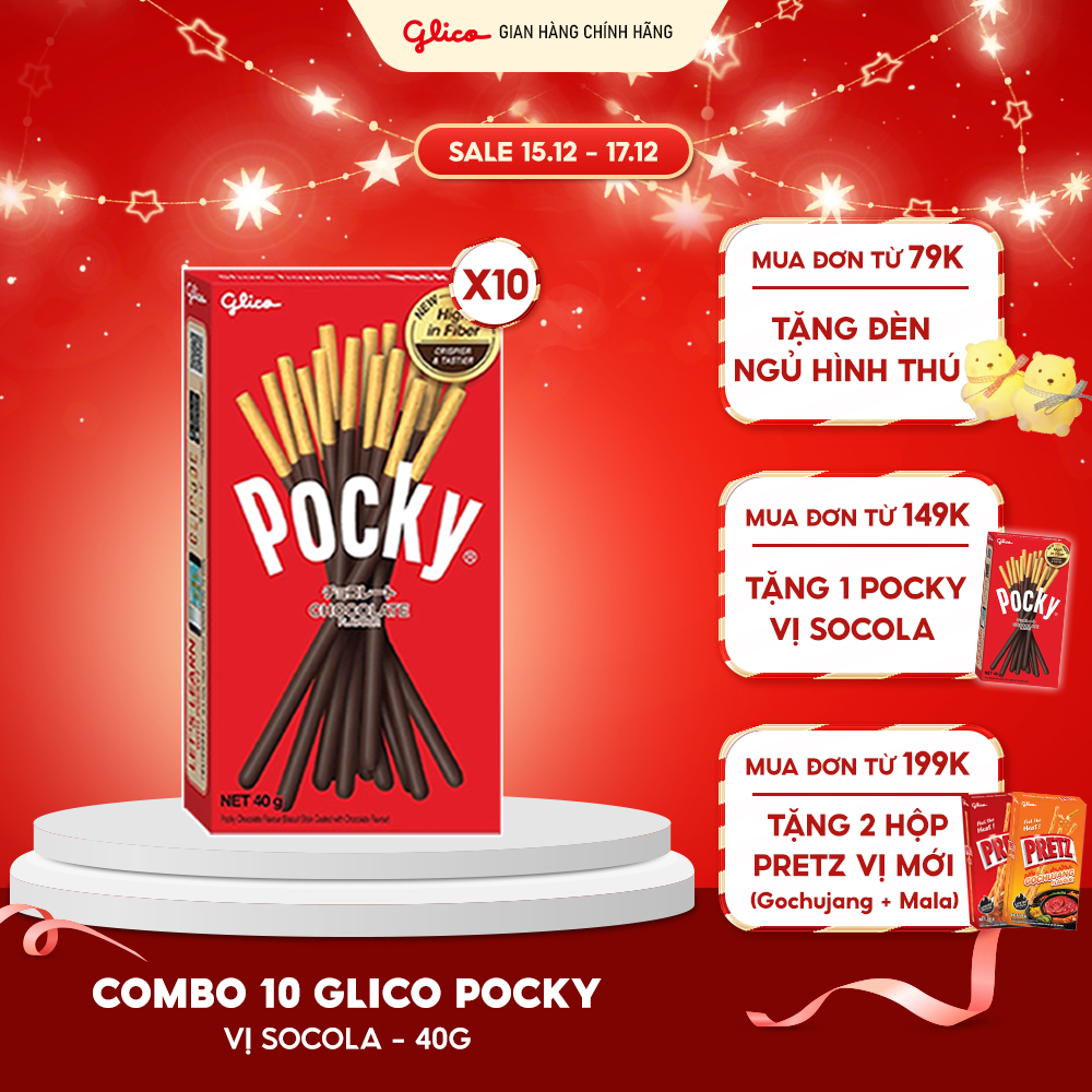  Combo 10 Hộp Bánh Que Phủ Kem Socola Glico Pocky Chocolate Flavour 40G 
