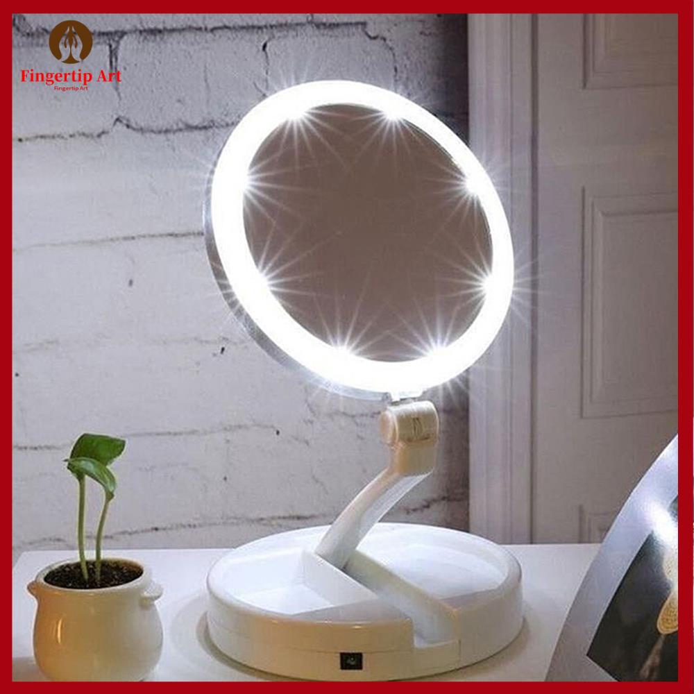 Dụng cụ trang điểm bỏ túi nhỏ gọn cho nữ nghệ thuật ngón tay gương phóng đại 10x hai mặt kết nối micro usb gương trang điểm gấp gọn có đèn led