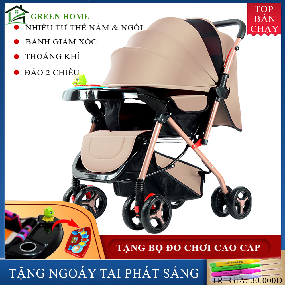 Xe nôi xe đẩy em bé bản cao cấp hai chiều hai tư thế nằm ngồi siêu nhẹ có thể gấp xách tay kèm quà tặng hấp dẫn cho bé ( Bảo hành 2 năm lỗi 1 đổi 1 trong 7 ngày )