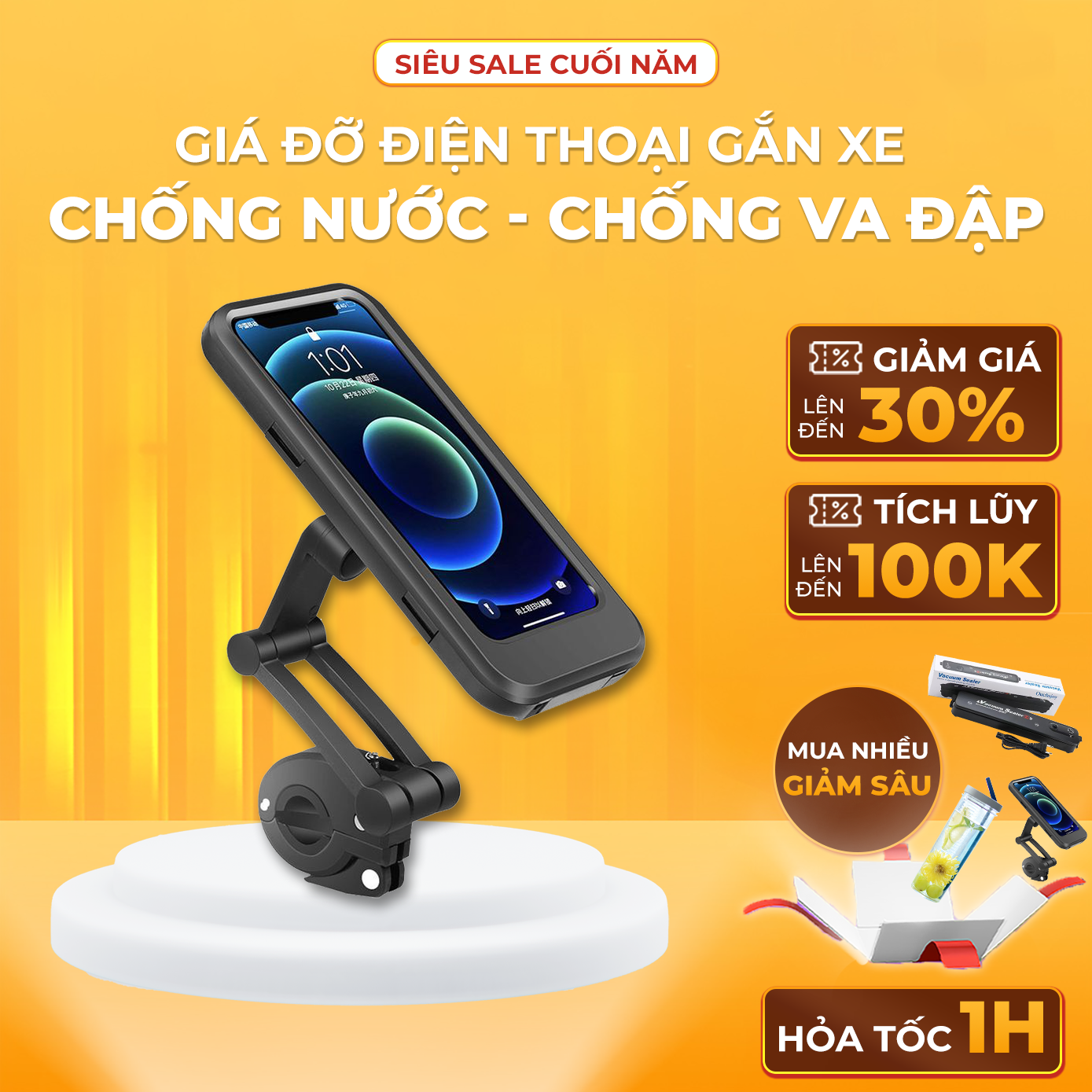 Giá đỡ điện thoại xe máy thông minh chống nước xoay 360 độ - kệ để điện thoại gắn xe máy chống va đập, dễ dàng lắp đặt
