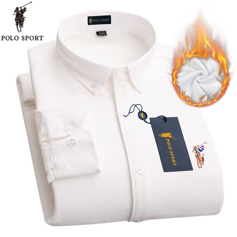 Polo sport áo sơ mi nam giữ nhiệt mùa đông áo sơ mi dài tay vải oxford thường ngày dày dặn lót nhung