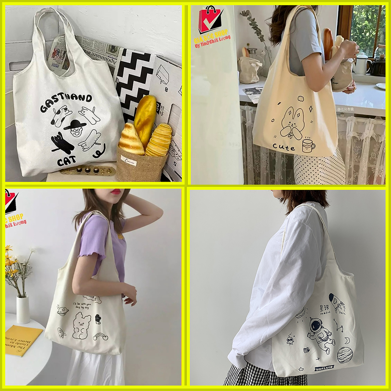 [HCM][HÀN QUỐC] Túi tote  Túi tote vải  Túi đeo vai  đeo chéo loại to vải mềm phong cách Hàn Quốc hàng chất lượng cao giá rẻ