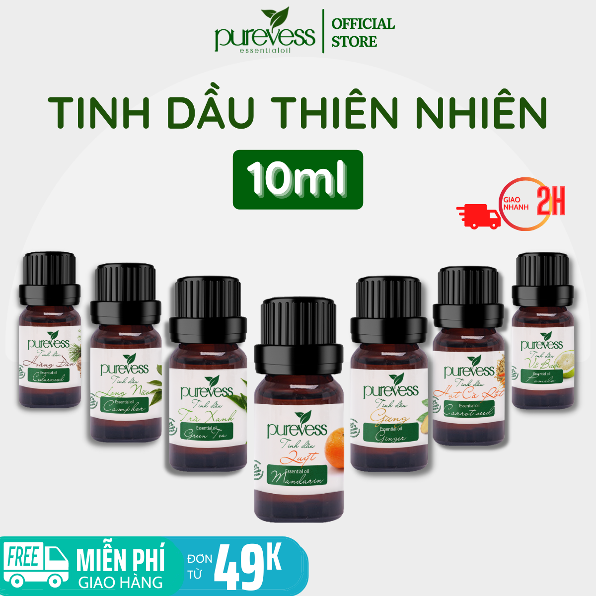 Tinh dầu xông phòng Purevess, tinh dầu thiên nhiên giúp thư giãn và đuổi muỗi, dung tích 10ml