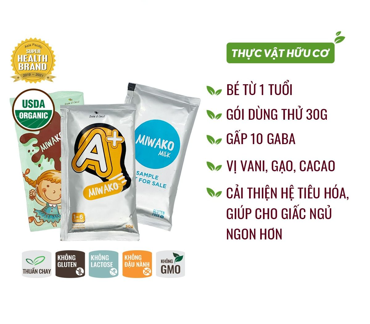 Gói Sữa Dùng Thử 30G, Sữa Miwako Vị Gạo Vị Cacao Và Vị Vani A+ Dành Cho Trẻ Từ 1 Tuổi, Sữa Nhập Khẩu Malaysia - THD Store