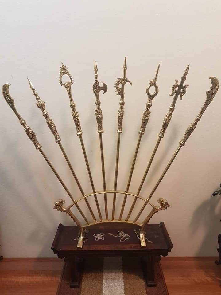 ĐỒ ĐỒNG Ý YÊN - Bộ Bát Cửu thờ tự mang ý nghĩa phong thủy đem đến điều tốt lành, an toàn, xua đuổi điều xấu, chắc chắn nơi thờ tự cao 33cm nặng 1,3kg