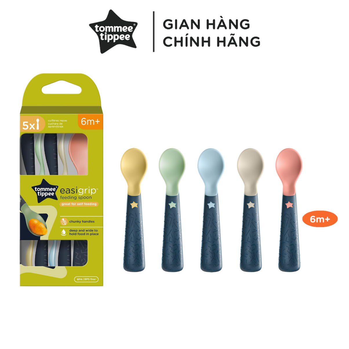Thìa Tập Ăn Tommee Tippee Easigrip, Dành Cho Bé Từ 6 Tháng - Set 5 Thìa, Tách Lẻ (Giao Màu Ngẫu Nhiên)