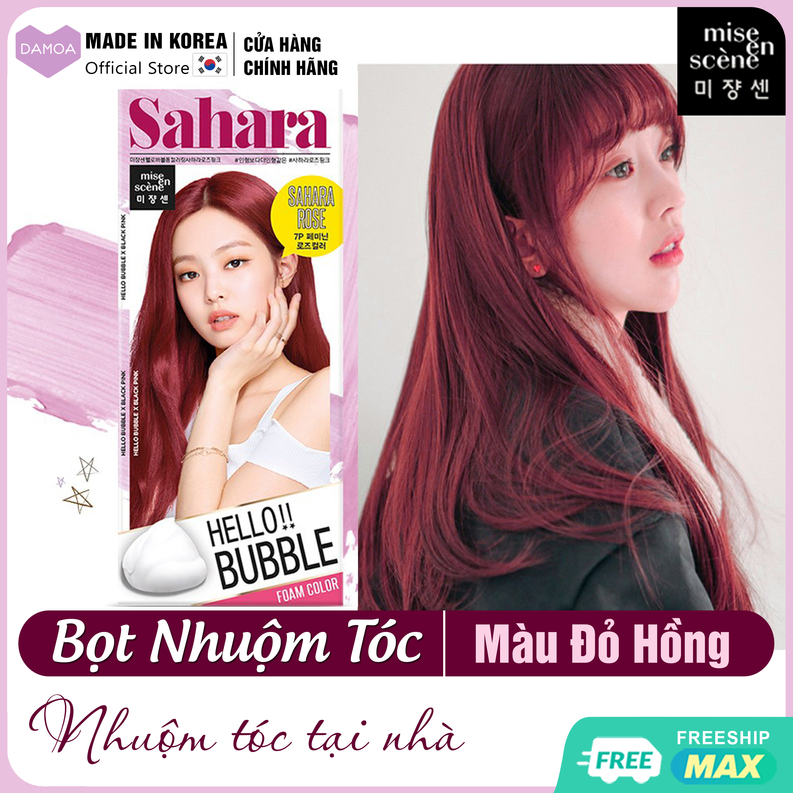 Bọt Nhuộm Tóc Tại Nhà HELLO BUBBLE Black Pink (Màu Đỏ Hồng - 7P SAHARA ROSE) Mise en scene Hàn Quốc