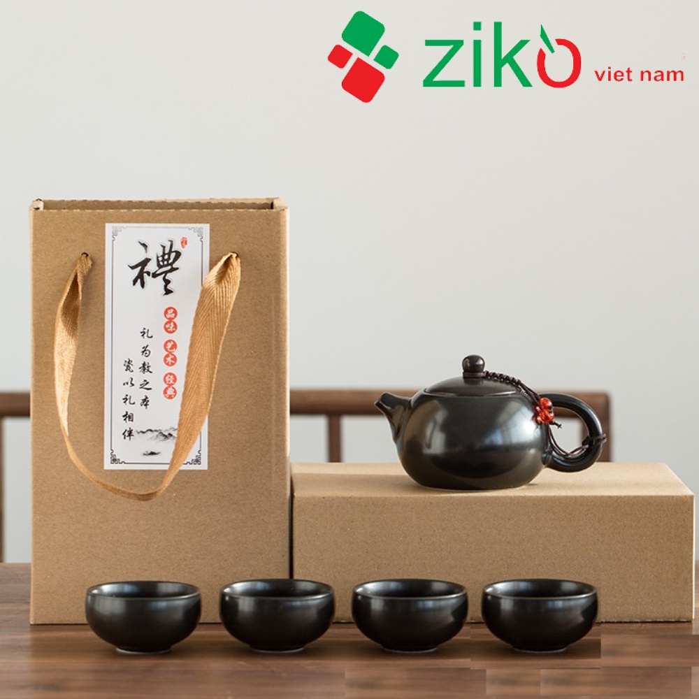 Bộ ấm chén gốm sứ cao cấp 4 chén- có túi xách quà tặng