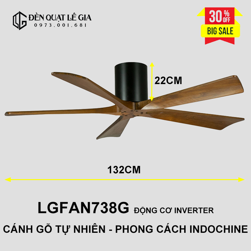 Quạt trần phong cách indochine lê gia lgfan738g | quạt trần đẹp
