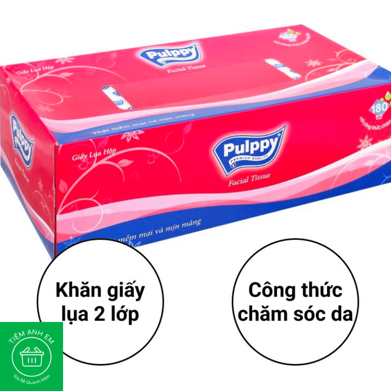 Khăn giấy lụa pulppy 2 lớp hộp 180 tờ