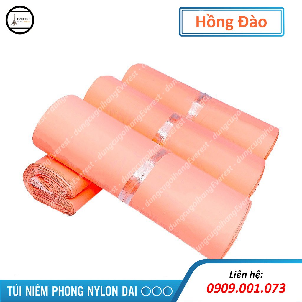 [1 kg] Túi gói hàng niêm phong, túi dán miệng PE màu Hồng Đào, lớp keo dán sẵn tiện lợi, có nhiều size