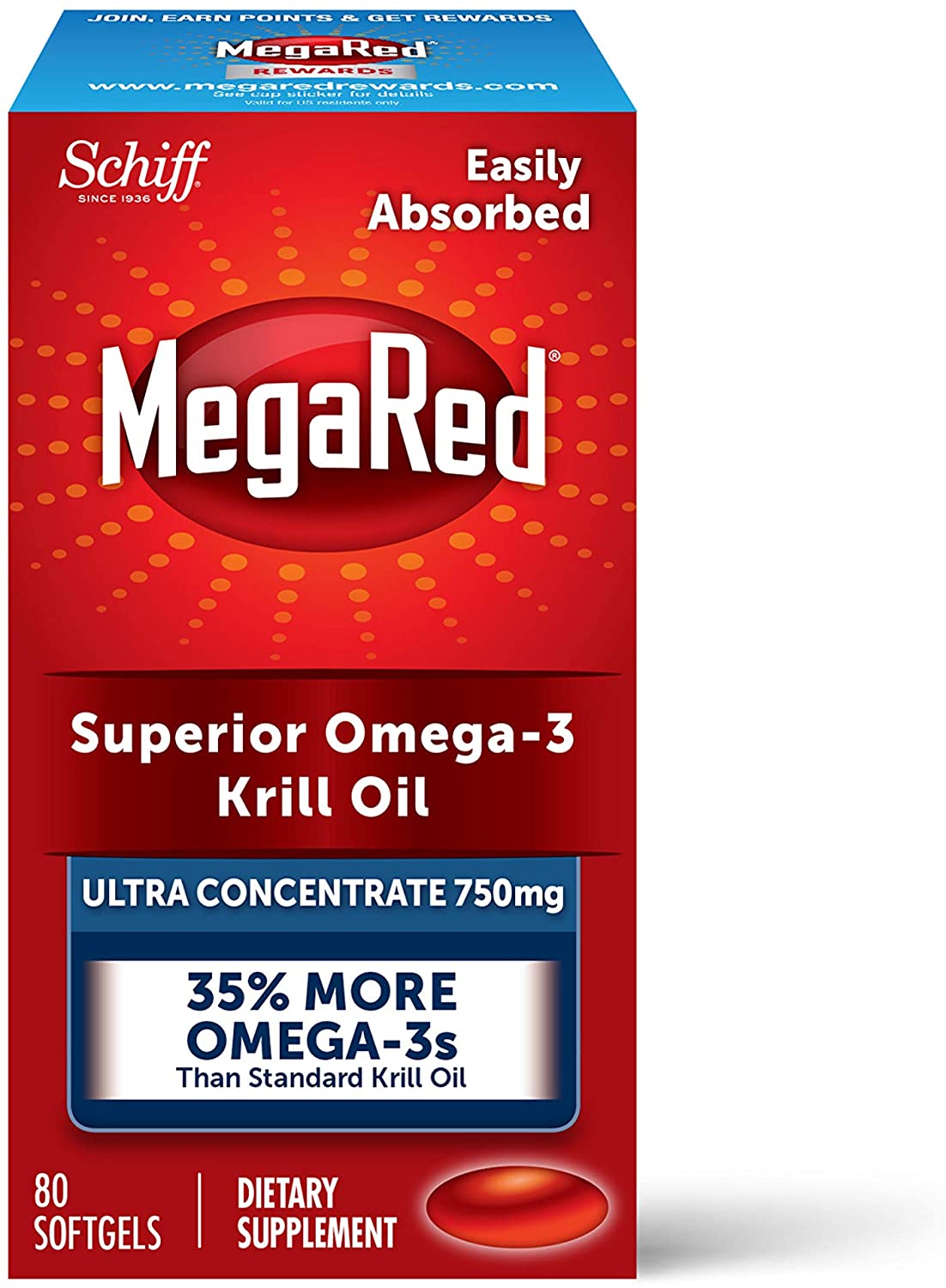 [HCM]Dầu nhuyễn thể ( dầu tôm) Schiff MegaRed Omega-3 Krill Oil Ultra Concentrate 750 mg. 80 Softgels