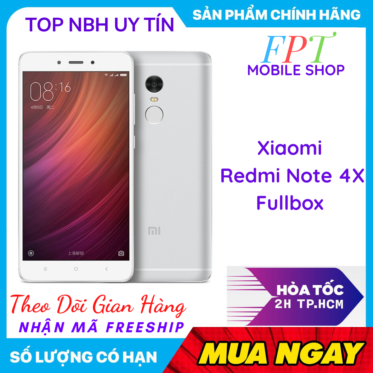 Điện Thoại Xiaomi Remi Note 4X 2 sim Fullbox Có Sẵn Tiếng Việt Màn hình IPS LCD , 5.5 , Full HD Android 6.0 (Marshmallow)-Dung lượng pin: 4100 mAh BH 1 NĂM