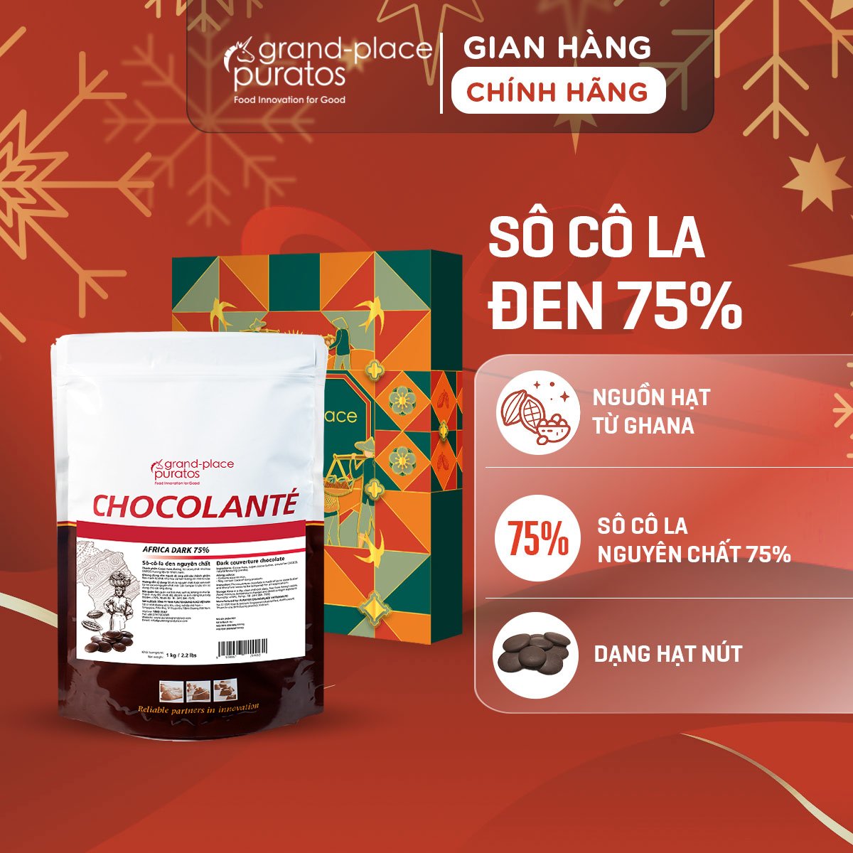 Quà tặng socola nguyên chất đen 75% puratos grand-place vn-1kg-4009768