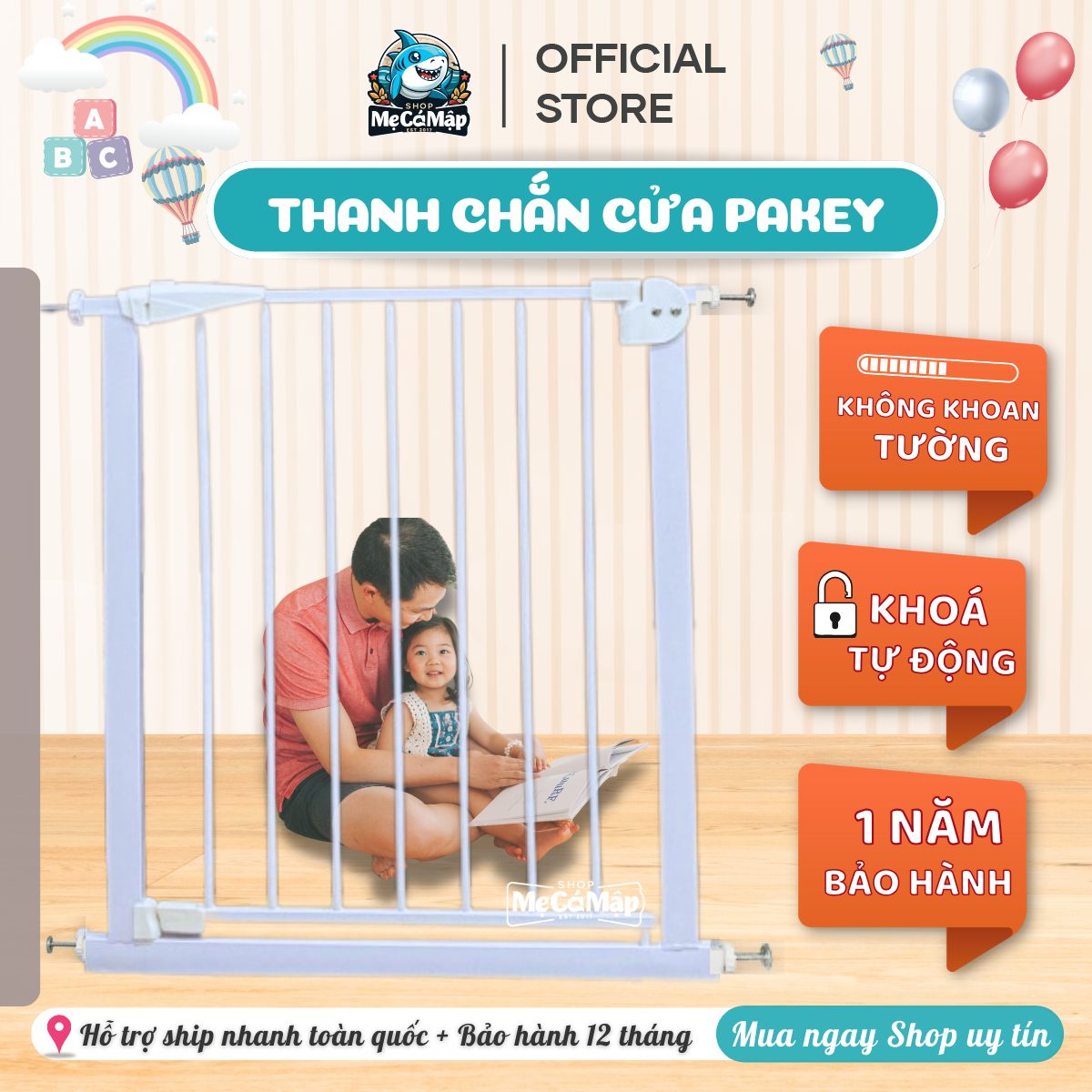 Thanh Chắn Cửa, Thanh Chắn Cầu Thang Pakey Loại To Dày Nặng, Thanh Chặn Cửa Cao 79cm Bảo Vệ Bé An Toàn, Hàng Có Sẵn Bảo Hành 2 Năm