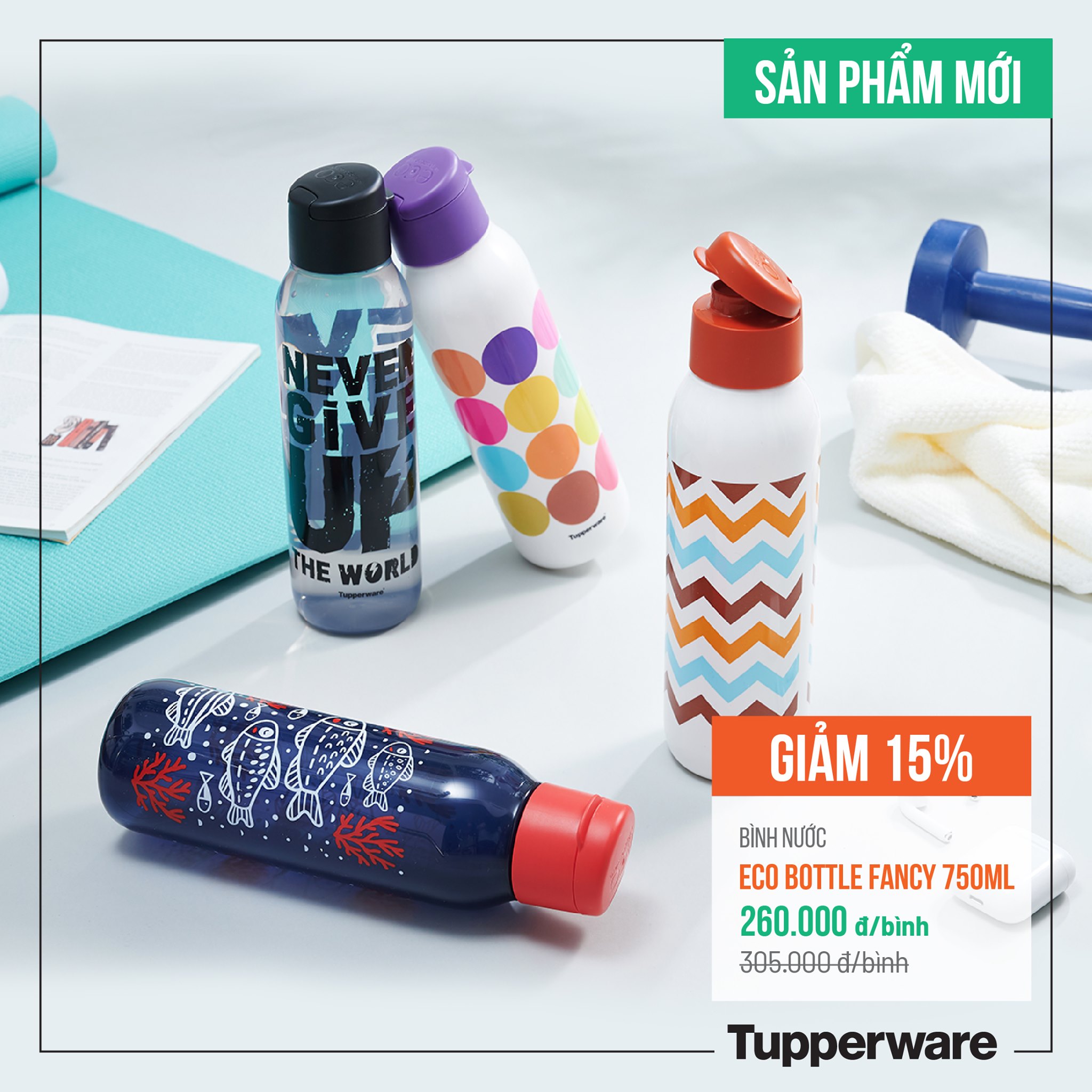 Tupperware official store - bình nước eco bottle fancy 750ml lazada chính hãng 100%