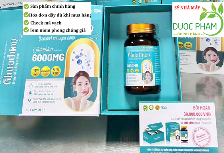 Viên uống trắng da glutathione 6000mg (SỶ) dưỡng trắng giúp trắng da cấp tốc, nâng tông, hết nám, tàn nhang