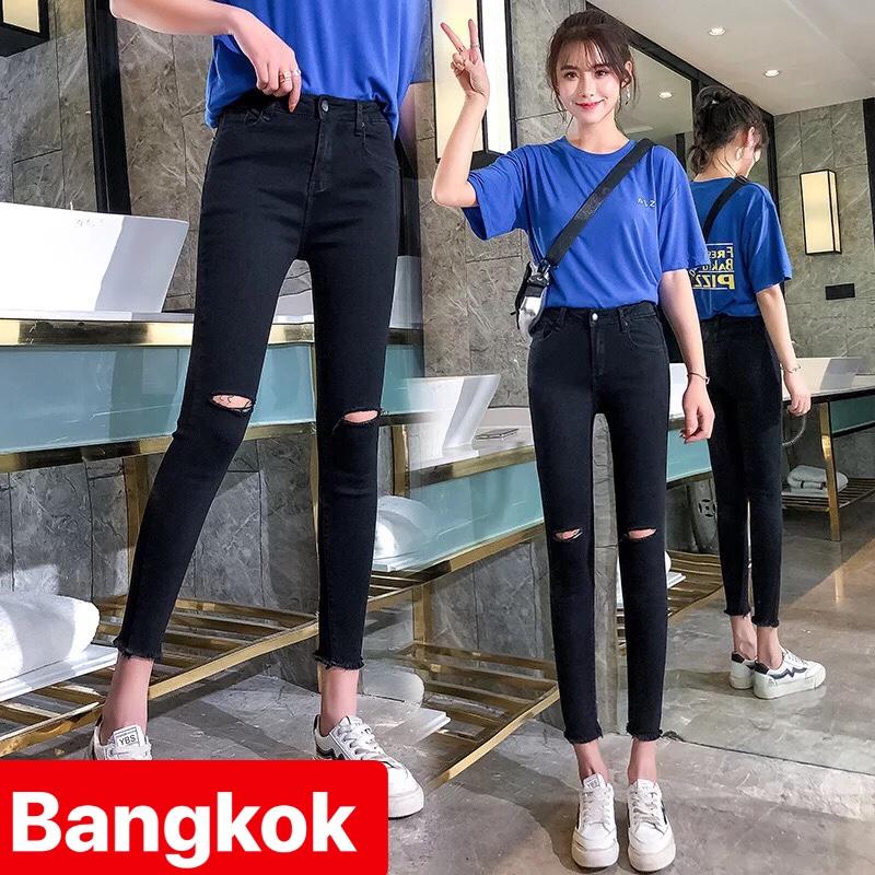 QUẦN JEAN NỮ ĐEN CHẤT BÒ RÁCH GỐI HOT TREND THÁI LAN BK-49 - TÝ GOLD 2020