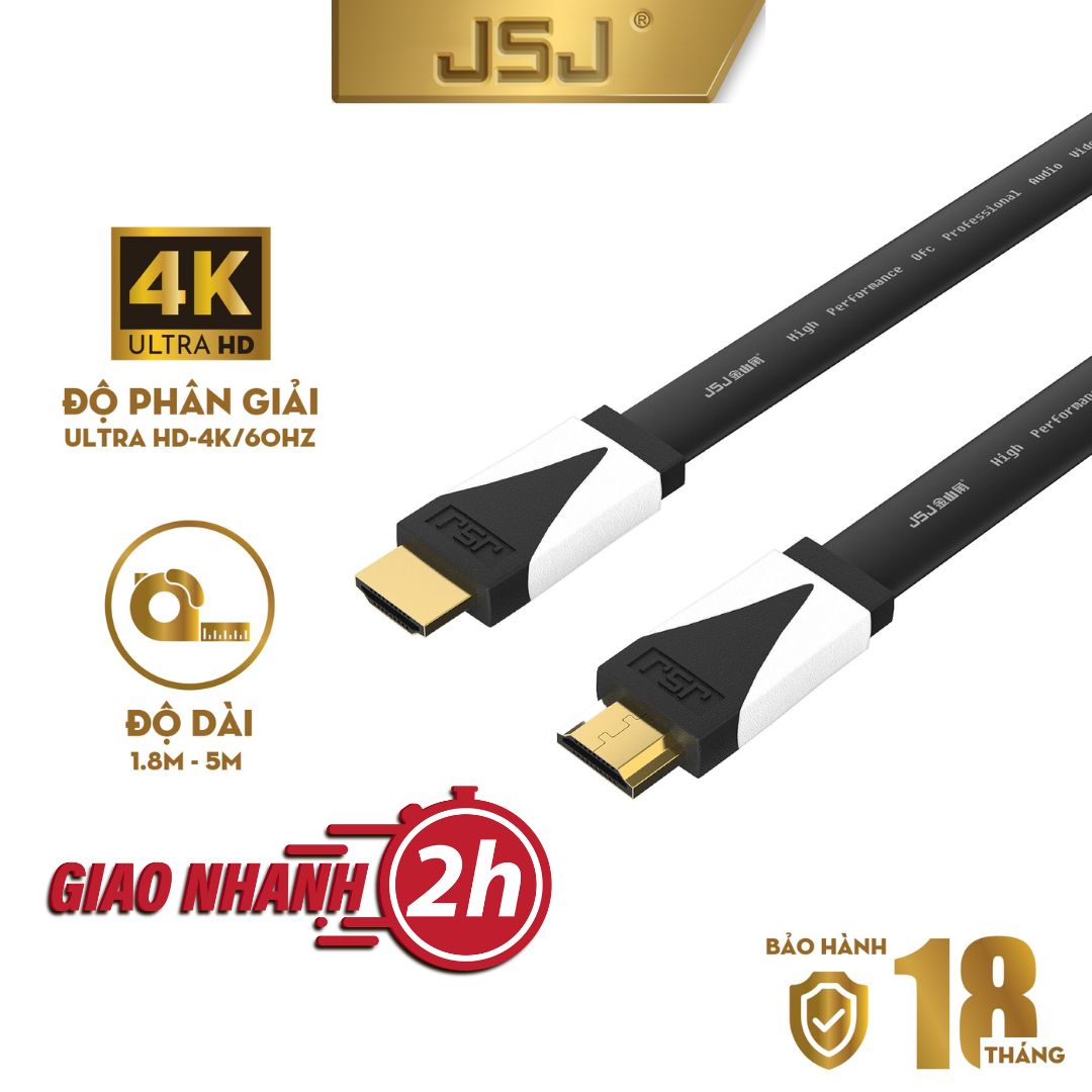 Cáp HDMI 2.0 JSJ JB-H600 dài 1.8m - 5m thân dây đúc liền mạch đấu nối mạ vàng lớp nhựa PVC bảo vệ chống chịu được va đập chất lượng hình ảnh sắc nét lên tới 4K hỗ trợ 3D IMAX màn hình lớn