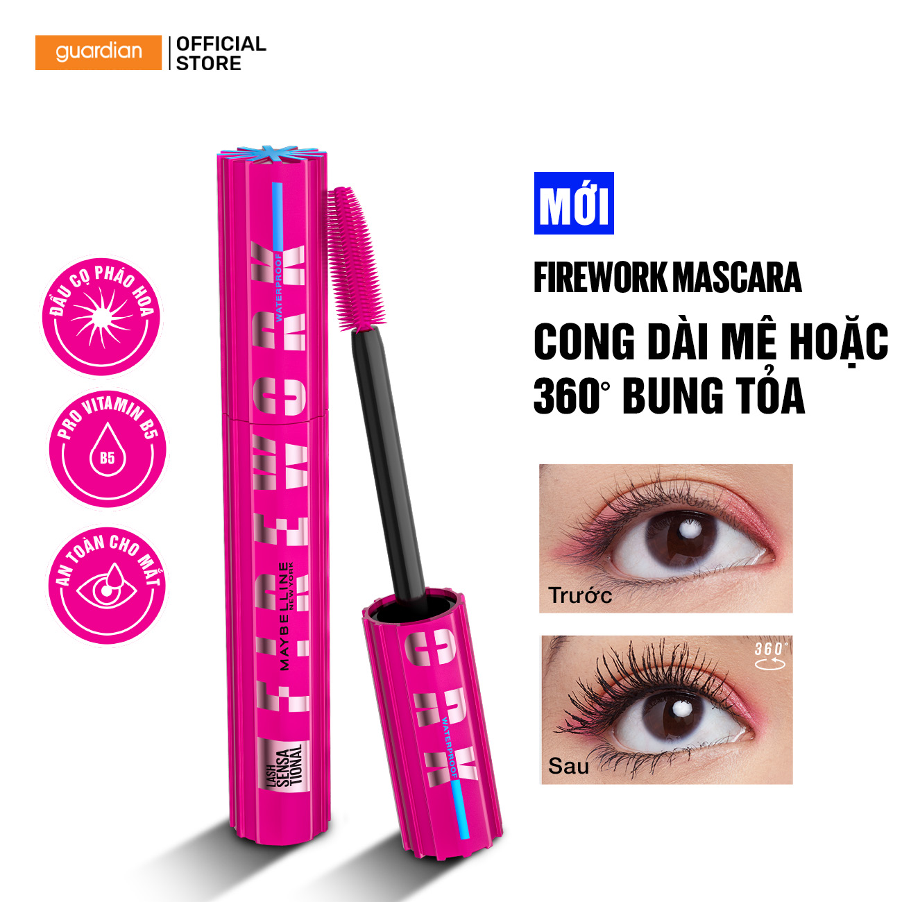 Mascara Firework Chuốt Mi Cong Dài và Tỏa Mi 360 Độ Lash Sensational Maybelline New York Waterproof 8.75ml