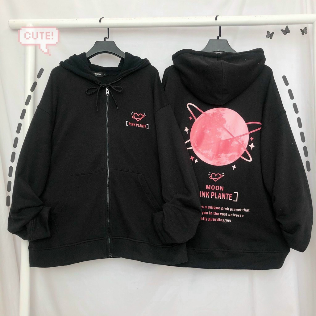 [HCM]Áo Khoac Hoodie Túi Lớn Phối Nón Rộng in Moon Pink Độc Đáo Trẻ Trung.AT