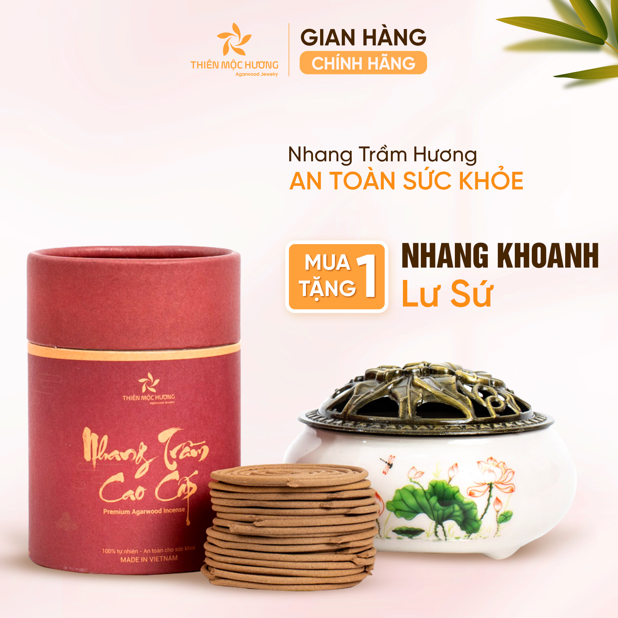 Combo nhang khoanh trầm hương cao cấp Thiên Mộc Hương loại 16 năm, mùi thơm dễ chịu, an toàn sức khỏe, tặng kèm 1 lư hương xông trầm tiện lợi
