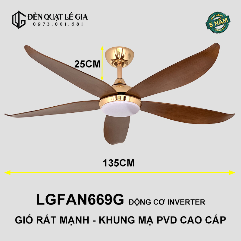 Quạt trần trang trí phòng khách lê gia lgfan669g | quạt trần đẹp