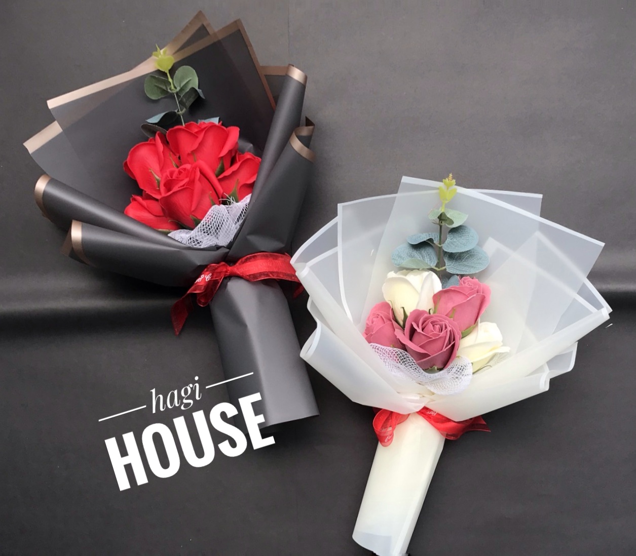 Hoa sáp thơm bó 5 bông kèm lá mimosa quà tặng yêu thương ngày 8/3