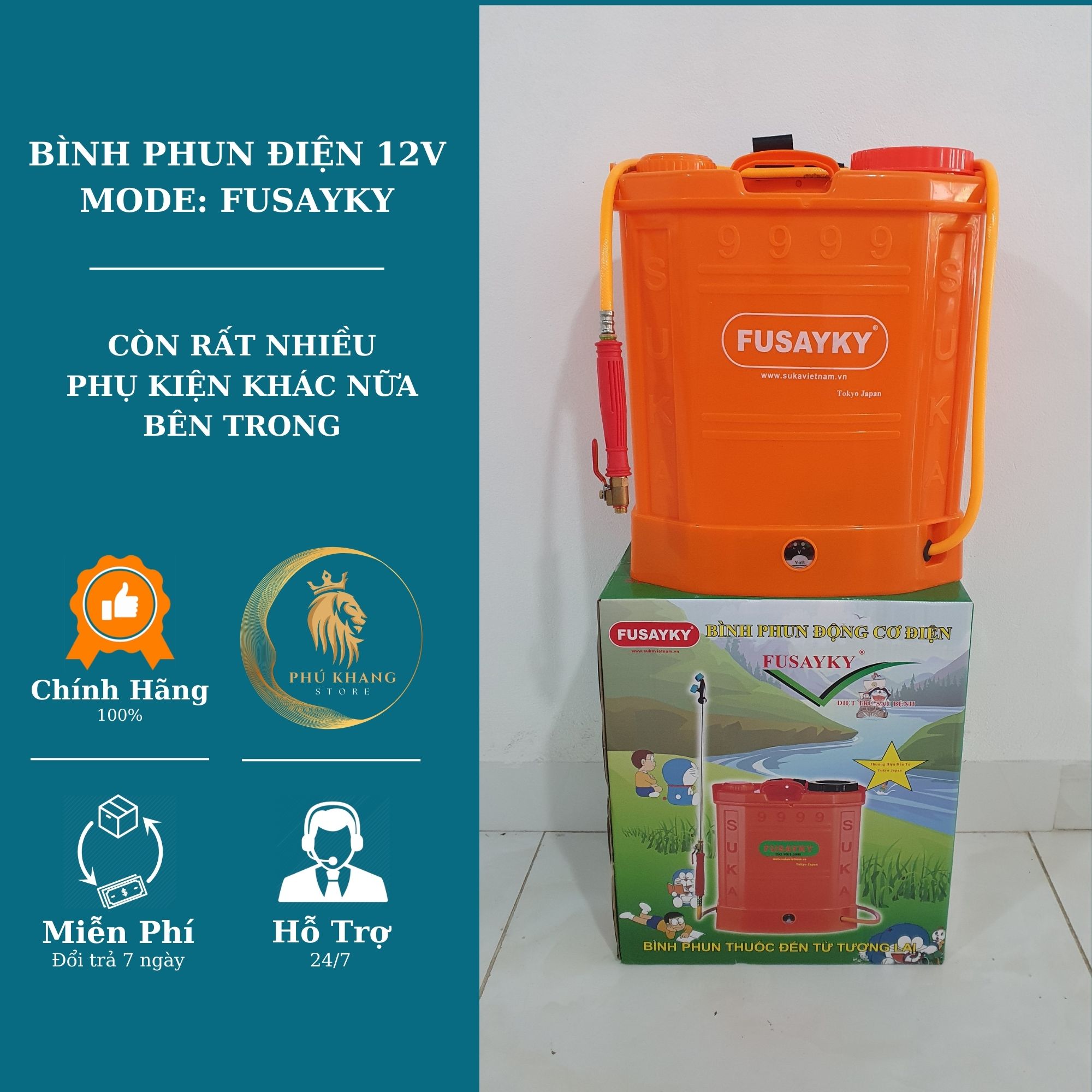 Bình Phun ĐiệnFUSAYKY - Bình Xịt Điện - Bình Bơm Điện 12v Đa Năng