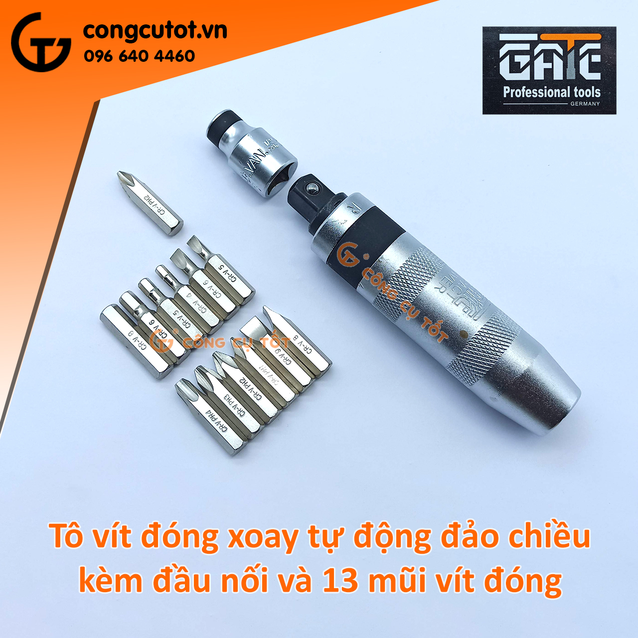 Bộ tô vít đóng xoay tự động 15 chi tiết 13 mũi GATE GERMANY