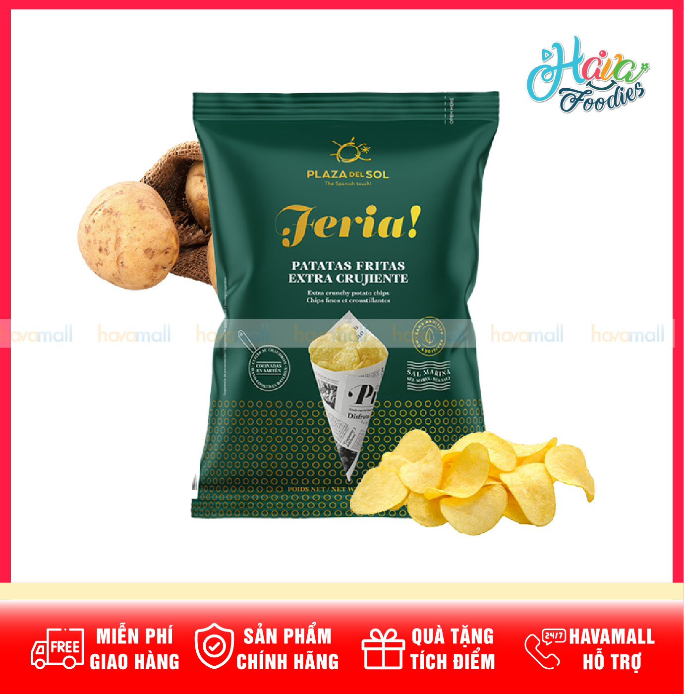 Snack Khoai Tây Giòn Plaza Del Sol Feria Extra Crunchy 40g – Potato Chips Feria (Extra Crunchy)