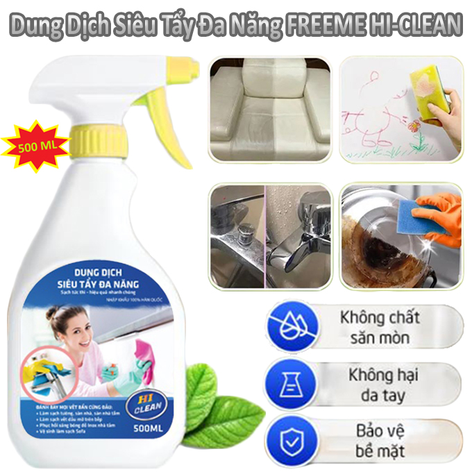 Dung Dịch Xịt Tẩy Rửa Đa Năng Freeme HI-CLEAN 500ml Tẩy Cặn CANXI, Làm Sạch Nội Thất, Vệ Sinh Bề Mặt Đồ Gia Dụng