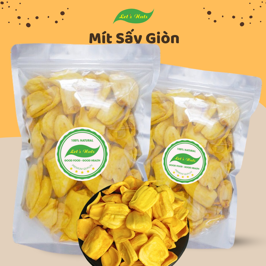  Mít sấy giòn Let's Nuts túi 1kg công nghệ sấy mới vẫn giữ nguyên được mùi thơm và vị ngọt nguyên bản của mít dùng ăn hoặc làm quà tặng đều được 