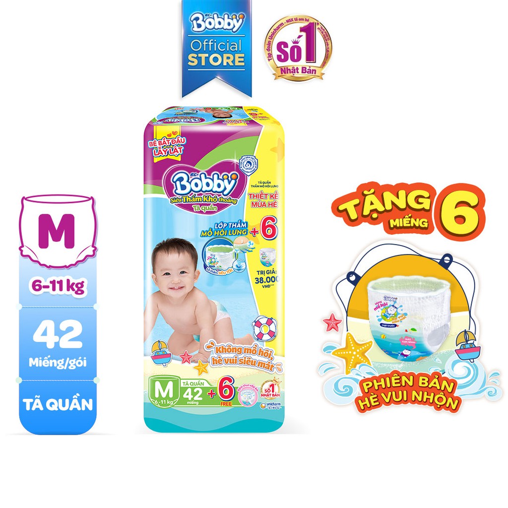 Tã Quần Bobby Siêu Thoáng Size M - 42 Miếng
