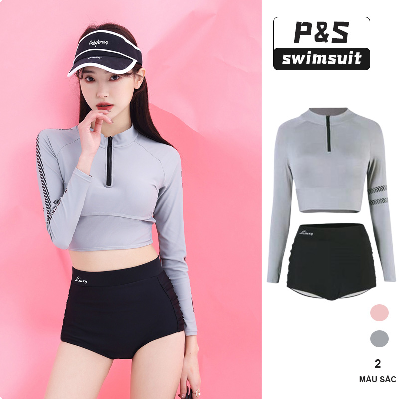 Đồ bơi nữ tay dài Bikini Nữ bikini 2 mảnh cạp cao Bộ Đồ Bơi Đi Biển Bộ Quần Short Đồ bơi