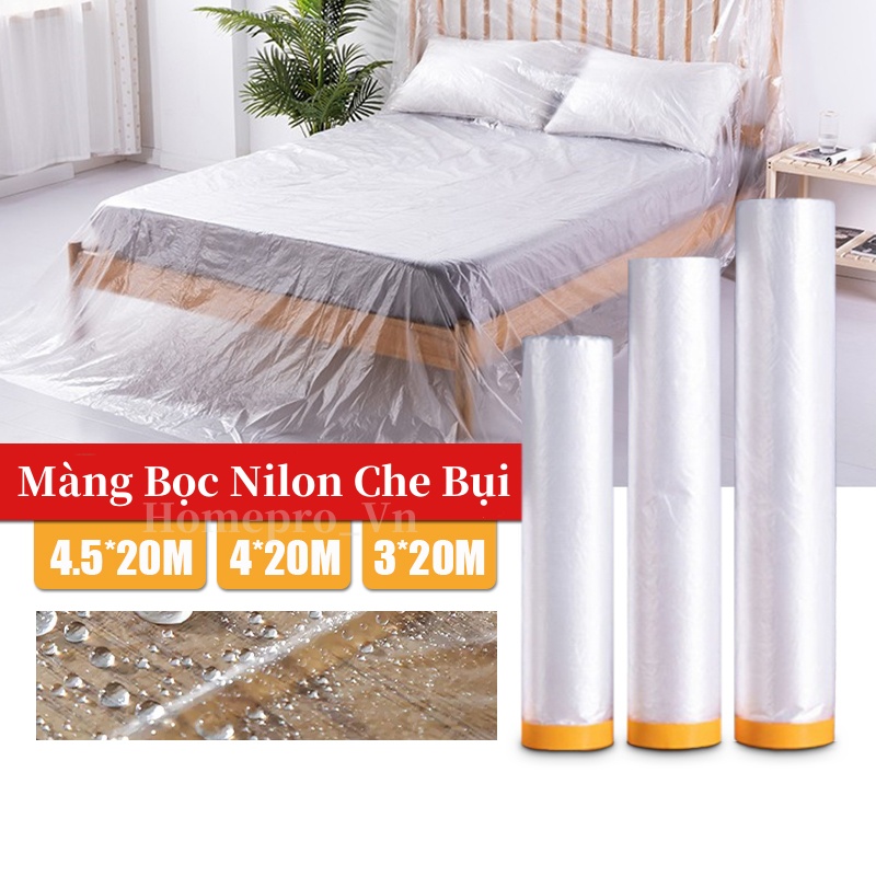 Màng bọc nilon che bụi đa năng màng nilon che bụi có keo dán cố định màng nilon băng keo che sơn, che phủ ngăn bụi