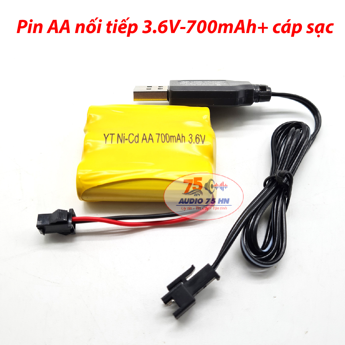 Pin sạc Ni-Cd 3.6V dung lượng 700mah dùng cho xe điều khiển cổng nối SM có bán kèm cáp sạc chân USB