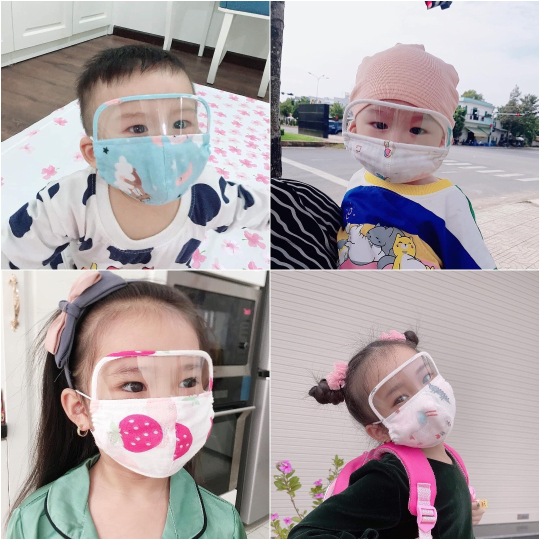 Khẩu trang kính mềm mại chống giọt bắn chống bụi cho bé, có dây rút điều chỉnh độ rộng
