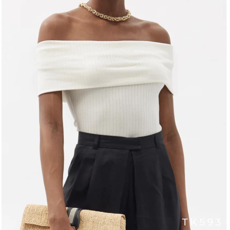 [Ảnh thật] Áo thun gân trễ vai siêu xinh