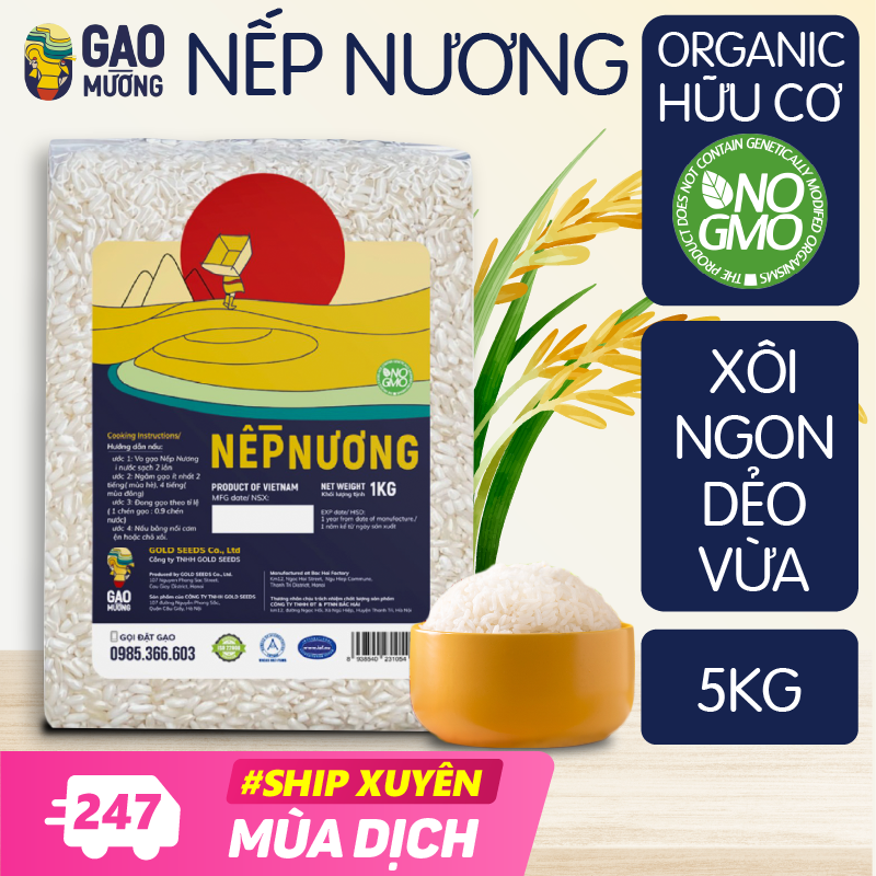 5Kg Gạo Nếp Nương Hữu Cơ GAO Mường - Ngôi Sao Tây Bắc - Nếp Nương Organic Dùng Để Nấu Xôi Ngon Dẻo Thơm