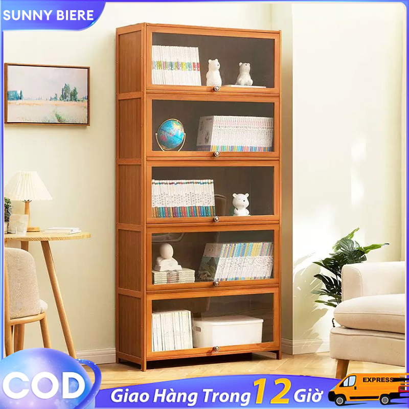 SUNNY Tủ sách làm bằng tre kệ đựng đồ tủ tài liệu chất liệu chống nước phong cách hiện đại Cửa kính acrylic trong suốt