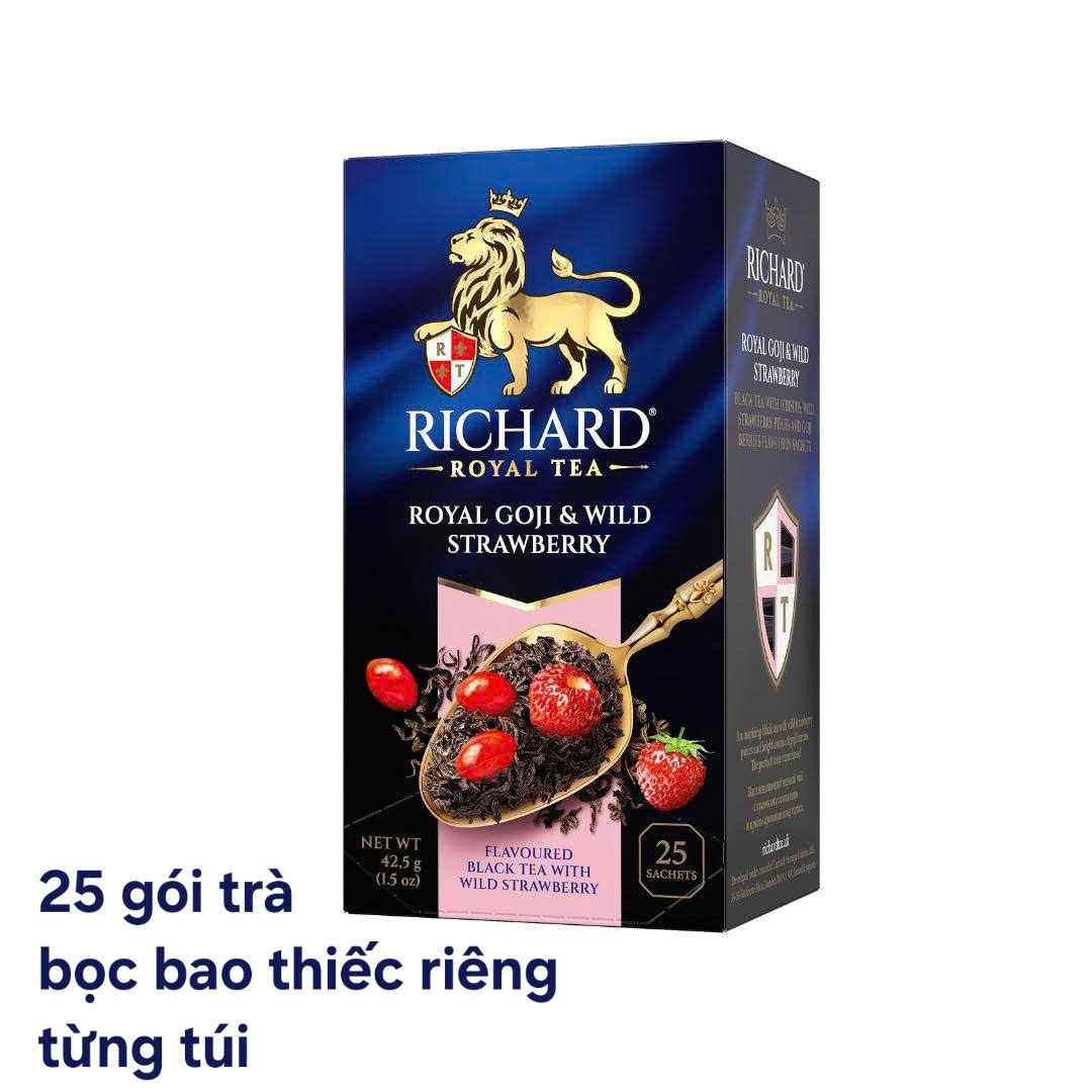[Nhập khẩu độc quyền] TRÀ HOÀNG GIA RICHARD - ROYAL DÂU & KỶ TỬ (25 túi có bao thiếc) - Royal Goji & Wild Strawberry