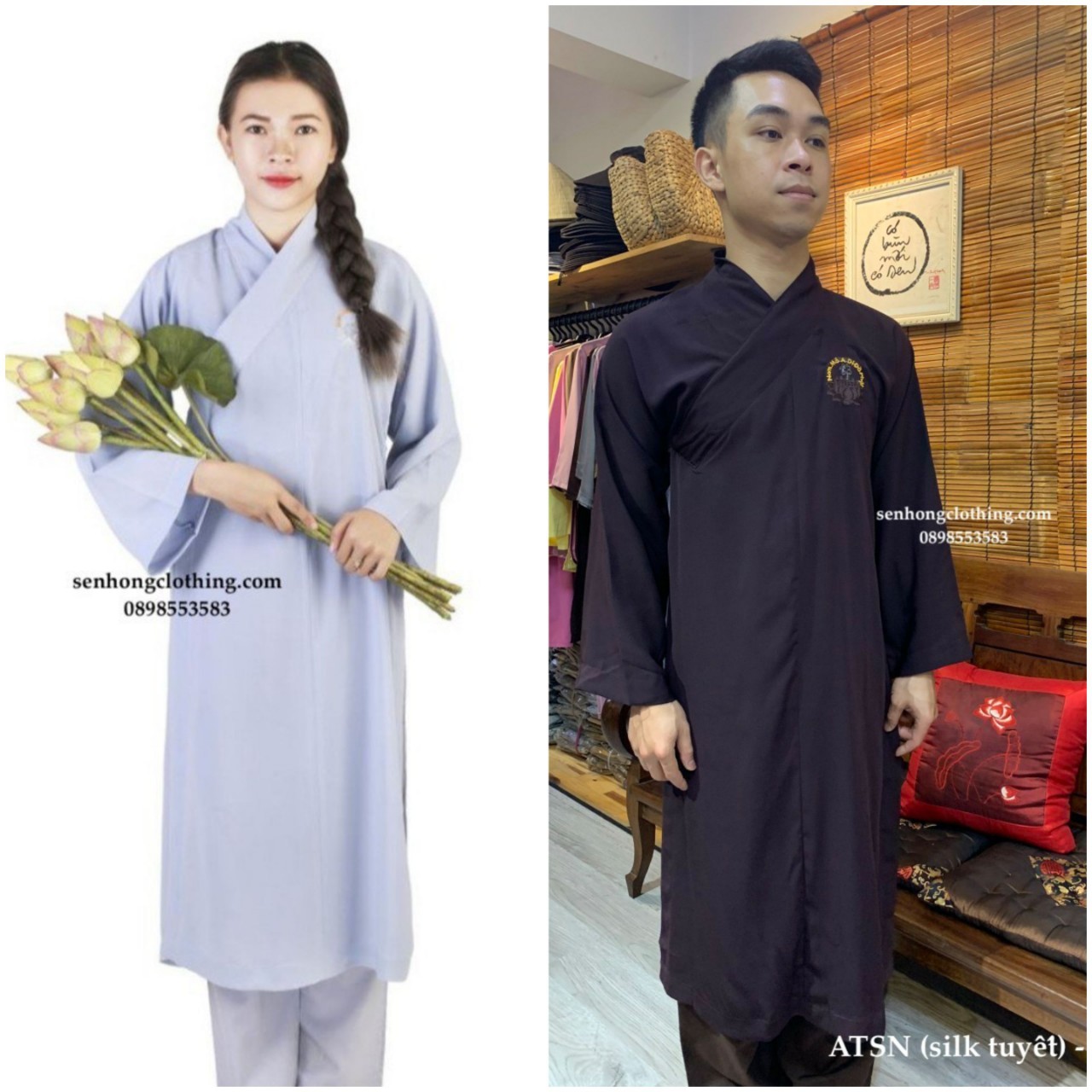 Áo tràng Phật tử vải silk tuyết - áo choàng khoác Phật tử hành lễ tại gia đi khoá tu