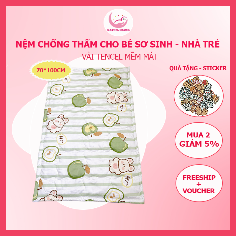 Đệm cho bé sơ sinh và trẻ nhỏ Katina House, 70x100cm, nệm chống thấm, vải Tencel mềm mịn mát