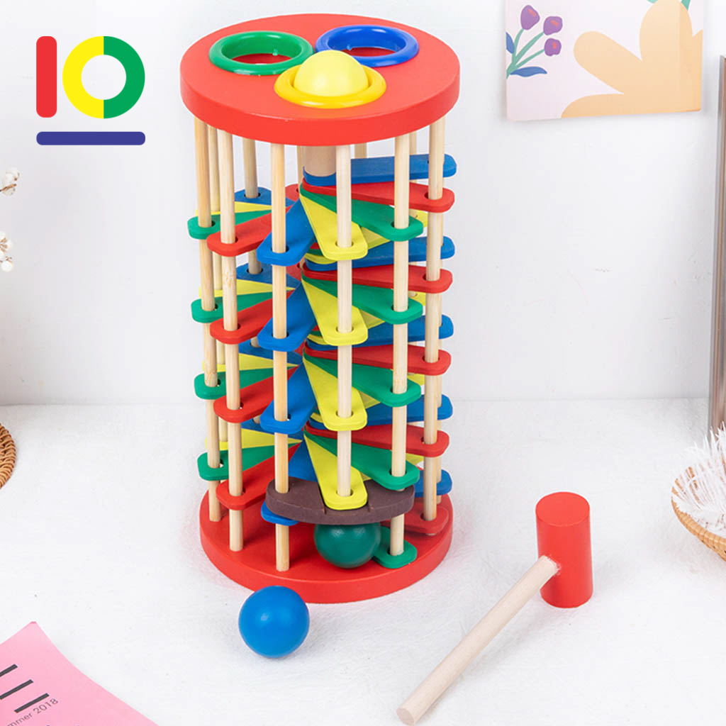 Đồ chơi Đập Bóng Lốc Xoáy cầu thang, Đồ chơi gỗ thông minh cho bé trai, gái 2 3 4 5 tuổi