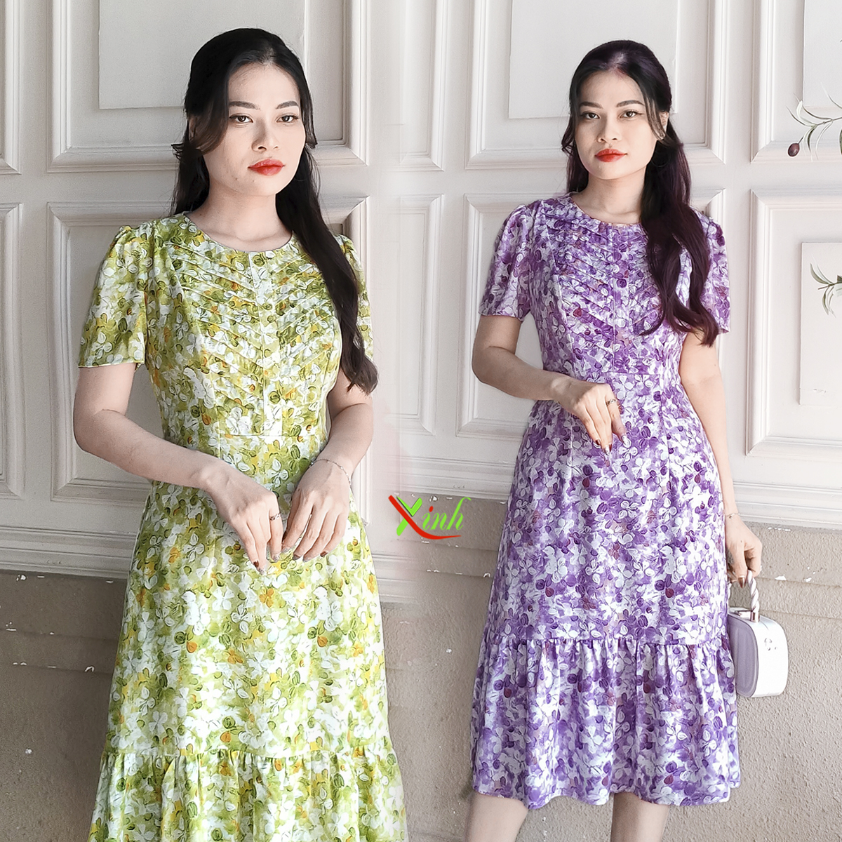 Đầm suông đuôi cá hoa văn loang sang trọng dl605 dl608 dl607