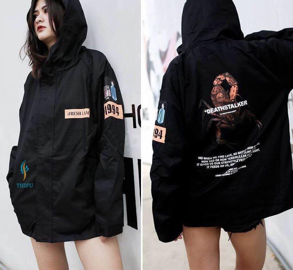 Áo khoác kaki có nón màu đen cá tính