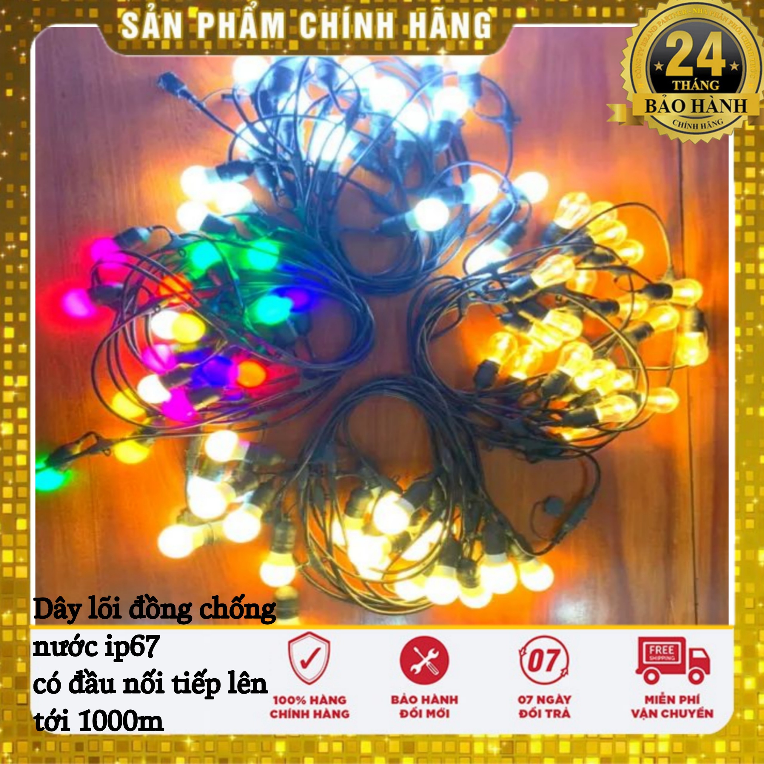 (BH 1 Năm) Dây Đèn 5M 10 Bóng ,10M 20 Bóng, Bóng 3W, 5W, 1W Nháy Đổi Màu RGB ,Dây Đèn Led Trang Trí Ngoài Trời Chống Nước
